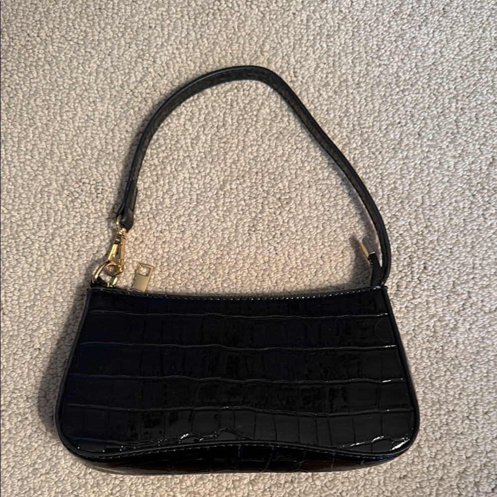 Faux Black Crocodile-Embossed Women's Bag